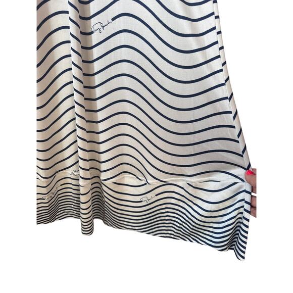 Tory Burch 100% Silk Cream Navy Stripe Signature Dress Small - Picture 4 of 13